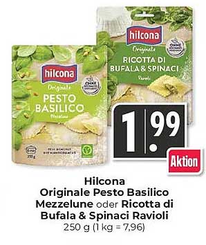Hilcona Originale Pesto Basilico Mezzelune oder Ricotta di Bufala & Spinaci Ravioli 250 g (1 kg = 7,96)