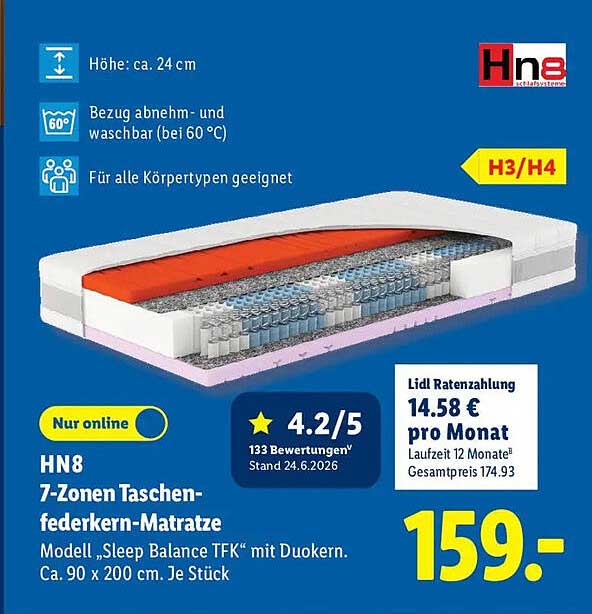 HN8 7-Zonen Taschen-federkern-Matratze