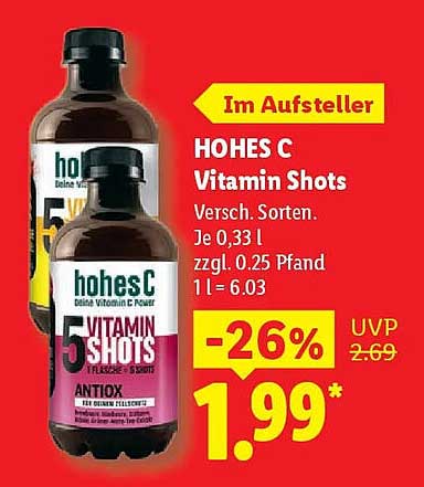 HOHES C Vitamin Shots Versch. Sorten. Je 0,33 l