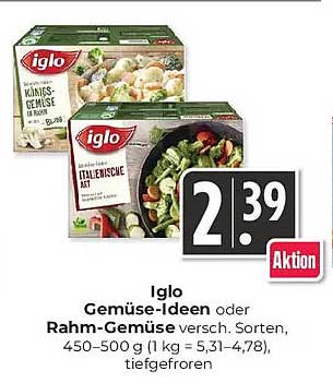 Iglo Gemüse-Ideen oder Rahm-Gemüse versch. Sorten, 450–500 g (1 kg = 5,31–4,78), tiefgefroren