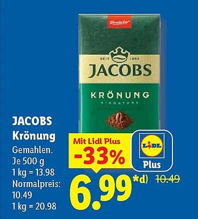 JACOBS Krönung Gemahlen. Je 500 g