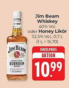 Jim Beam Whiskey 40% Vol. oder Honey Likör 32,5% Vol., 0,7 l (1 L = 15,70)
