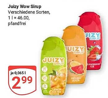 Juizy Wow Sirup Verschiedene Sorten, 1 l = 46.00, pfandfrei