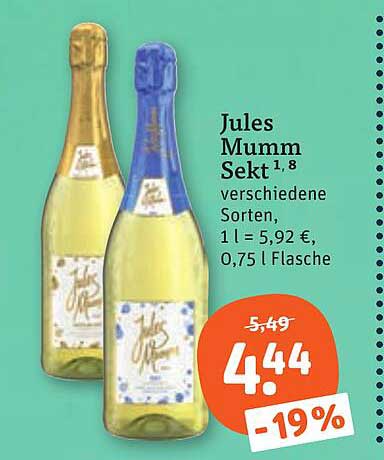 Jules Mumm Sekt verschiedene Sorten, 1 l = 5,92 €, 0,75 l Flasche