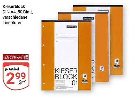 Kieserblock DIN A4, 50 Blatt, verschiedene Lineaturen