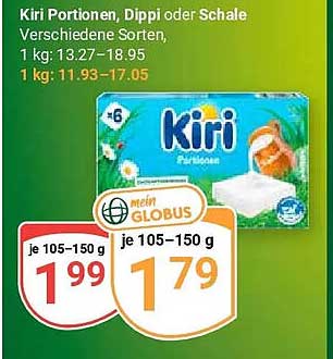 Kiri Portionen, Dippi oder Schale Verschiedene Sorten, 1 kg: 13.27-18.95 1 kg: 11.93-17.05