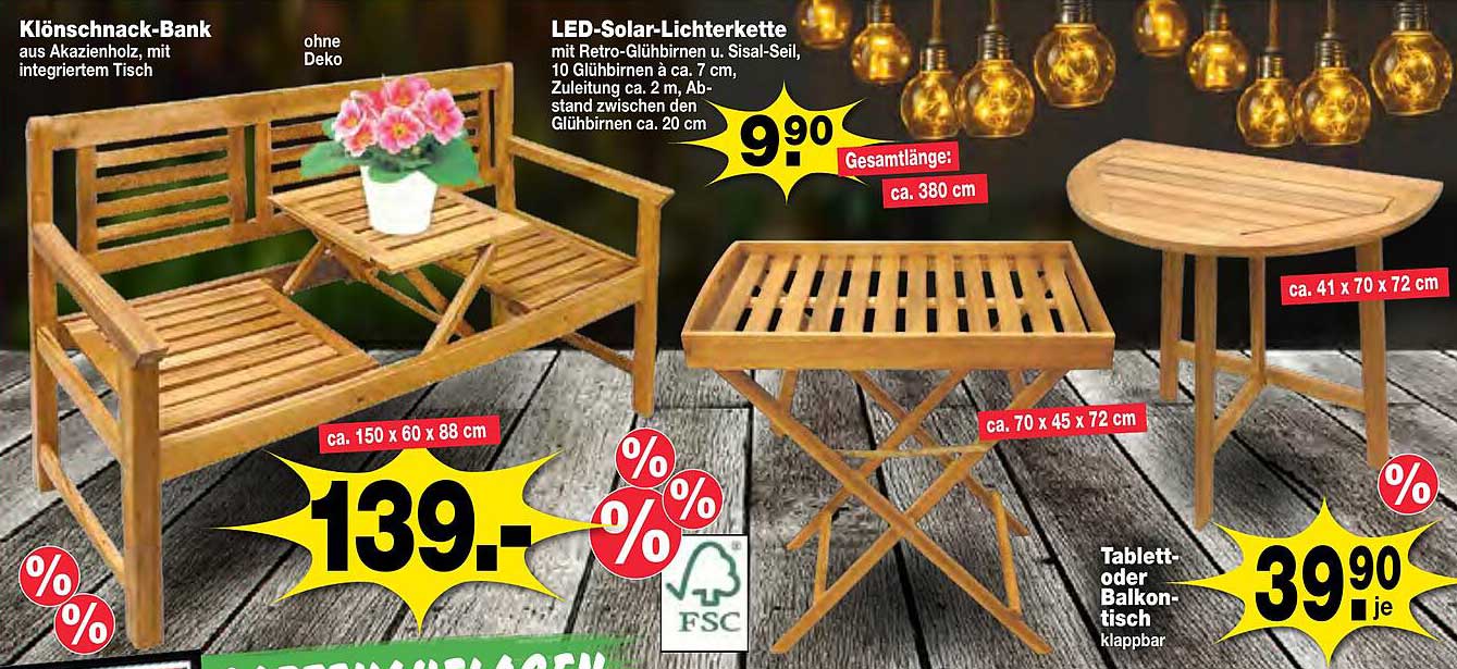 Klönschnack-Bank aus Akazienholz, mit integriertem Tisch ohne Deko
