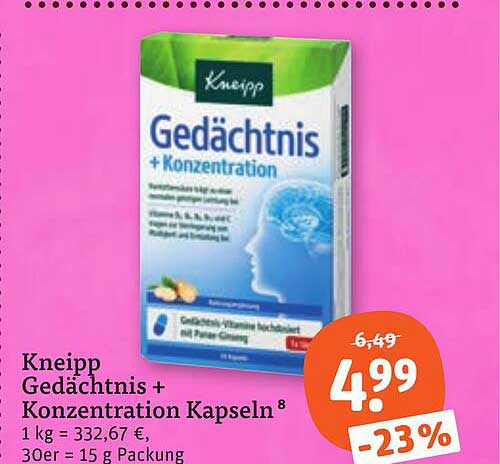 Kneipp Gedächtnis + Konzentration Kapseln 8