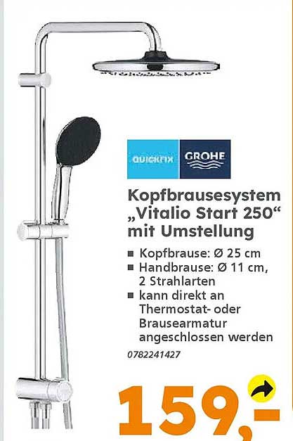 Kopfbrausesystem „Vitalio Start 250“ mit Umstellung
