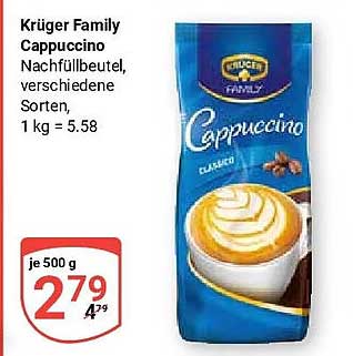 Krüger Family Cappuccino Nachfüllbeutel, verschiedene Sorten, 1 kg = 5.58