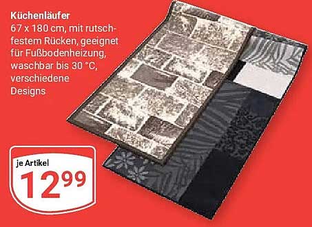 Küchenläufer 67 x 180 cm, mit rutschfestem Rücken, geeignet für Fußbodenheizung, waschbar bis 30 °C, verschiedene Designs