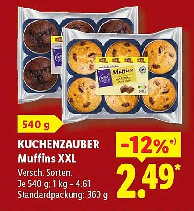 KUCHENZAUBER Muffins XXL Versch. Sorten. Je 540 g; 1 kg = 4.61 Standardpackung: 360 g