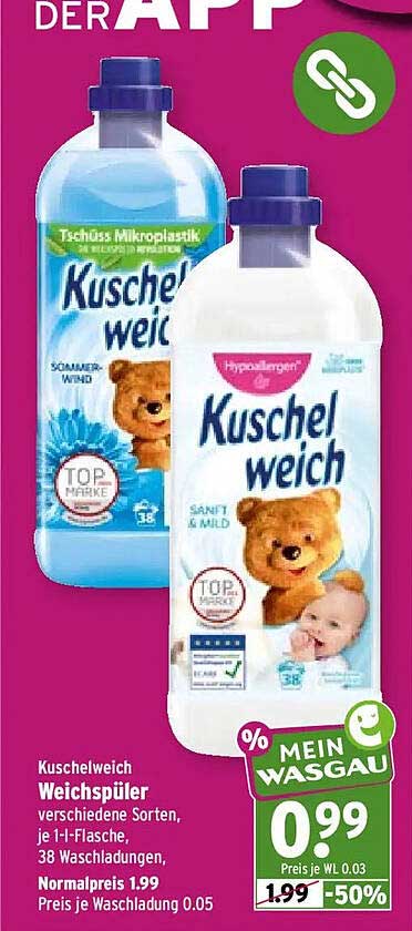 Kuschelweich Weichspüler verschiedene Sorten, je 1-L-Flasche, 38 Waschladungen
