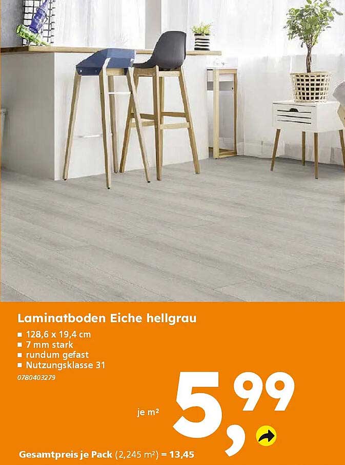 Laminatboden Eiche hellgrau