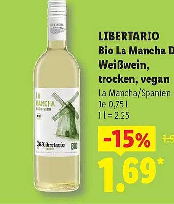 LIBERTARIO Bio La Mancha Weißwein, trocken, vegan