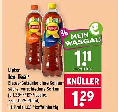 Lipton Ice Tea¹ Eistee-Getränke ohne Kohlensäure, verschiedene Sorten, je 1,25-l-PET-Flasche, zzgl. 0,25 Pfand, 1l-Preis 1.03 *koffeinhaltig