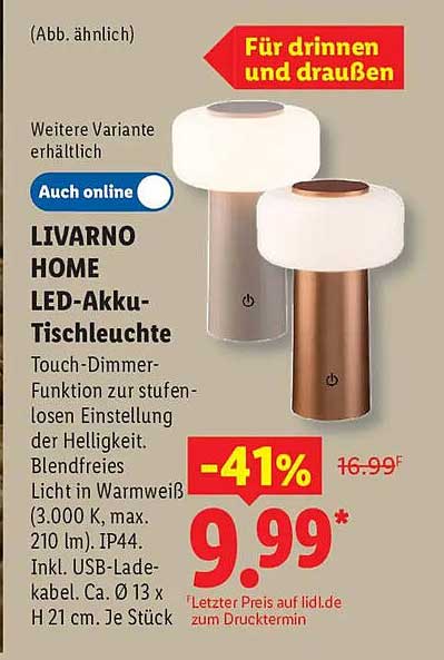 LIVARNO HOME LED-Akku-Tischleuchte