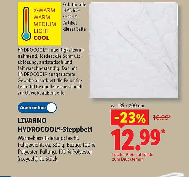 LIVARNO HYDROCOOL®-Steppbett