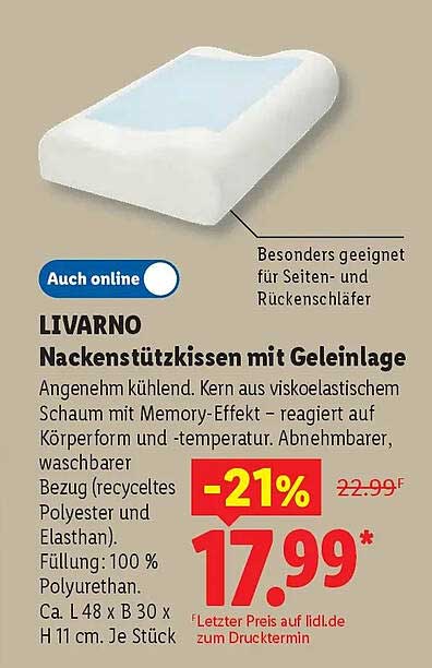LIVARNO Nackenstützkissen mit Geleilage