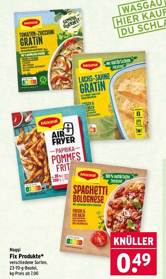 Maggi Fix Produkte* verschiedene Sorten, 23-70-g-Beutel, kg-Preis ab 7.00