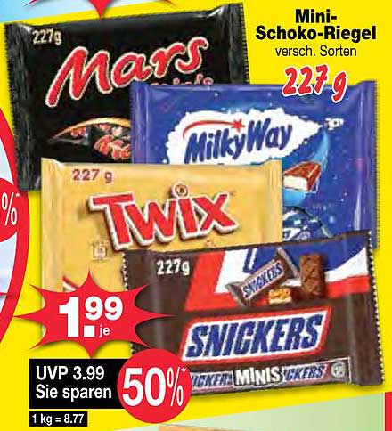 Mini-Schoko-Riegel versch. Sorten 227 g