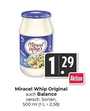 Miracel Whip Original auch Balance versch. Sorten, 500 ml (1 L = 2,58)