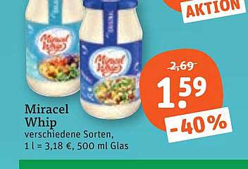 Miracel Whip verschiedene Sorten, 1 l = 3,18 €, 500 ml Glas