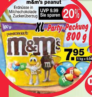 m&m’s peanut Erdnüsse in Milchschokolade u. Zuckierüberzug XL-Party-Packung 800 g