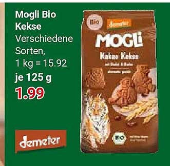 Mogli Bio Kekse Verschiedene Sorten, 1 kg = 15,92 je 125 g