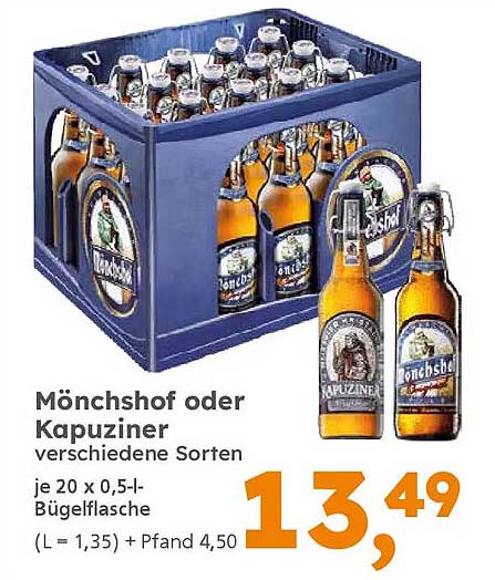 Mönchshof oder Kapuziner verschiedene Sorten je 20 x 0,5-l-Bügelflasche