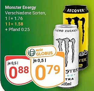 Monster Energy Verschiedene Sorten, 1 l = 1.76, 1 l = 1.58, + Pfand 0.25