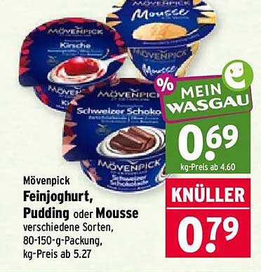 Mövenpick Feinjoghurt Pudding oder Mousse verschiedene Sorten, 80-150-g-Packung, kg-Preis ab 5.27