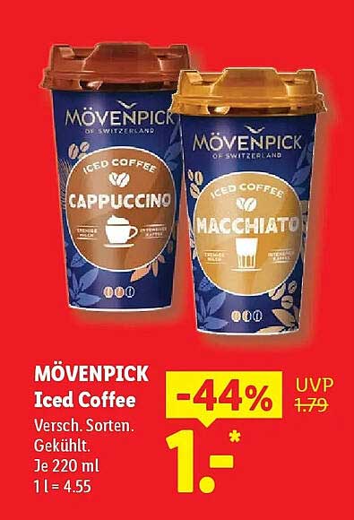 MÖVENPICK Iced Coffee Versch. Sorten. Gekühlt. Je 220 ml 1 l = 4.55