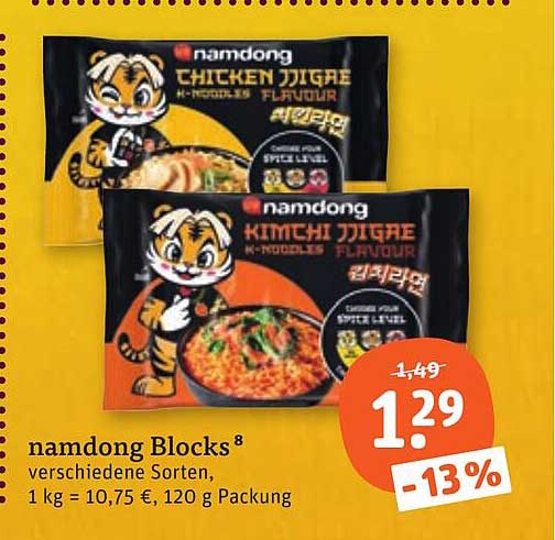 namdong Blocks⁸ verschiedene Sorten, 1 kg = 10,75 €, 120 g Packung