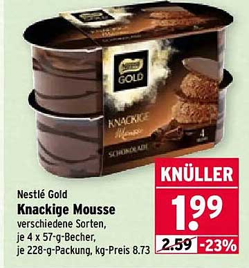 Nestlé Gold Knackige Mousse verschiedene Sorten, je 4 x 57-g-Becher, je 228-g-Packung, kg-Preis 8.73
