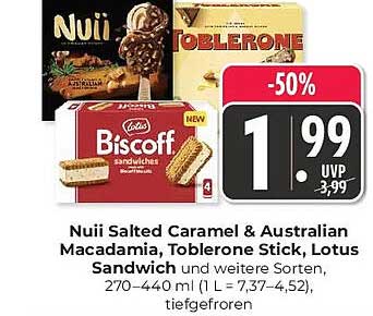 Nuii Salted Caramel & Australian Macadamia, Toblerone Stick, Lotus Sandwich und weitere Sorten, 270–440 ml