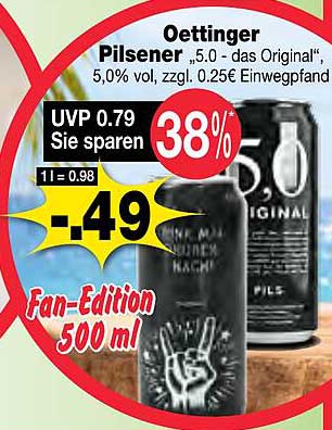 Oettinger Pilsener 5.0- das Original, 5,0% vol, zzgl. 0.25€ Einwegpfand