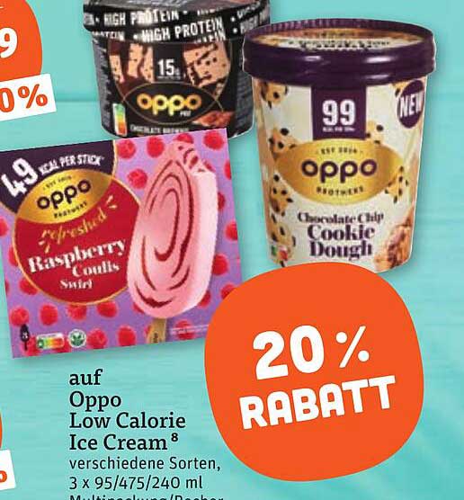 Oppo Low Calorie Ice Cream verschiedene Sorten, 3 x 95/475/240 ml