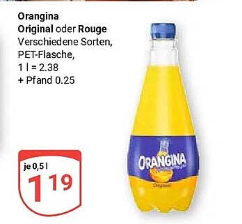 Orangina Original oder Rouge Verschiedene Sorten, PET-Flasche, 1 l = 2.38 + Pfand 0.25