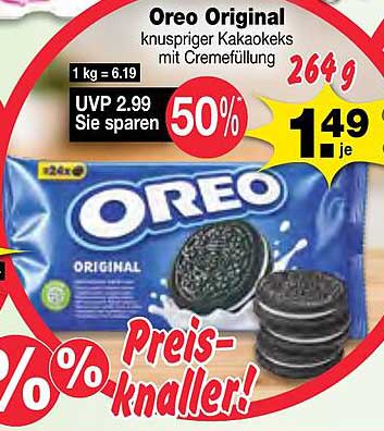 Oreo Original knuspriger Kakaokeks mit Cremefüllung