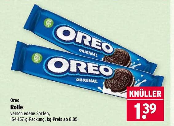Oreo Rolle verschiedene Sorten, 154-157-g-Packung, kg-Preis ab 8.85