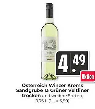 Österreich Winzer Krems Sandgrube 13 Grüner Veltliner trocken und weitere Sorten, 0,75 L (1 L = 5,99)