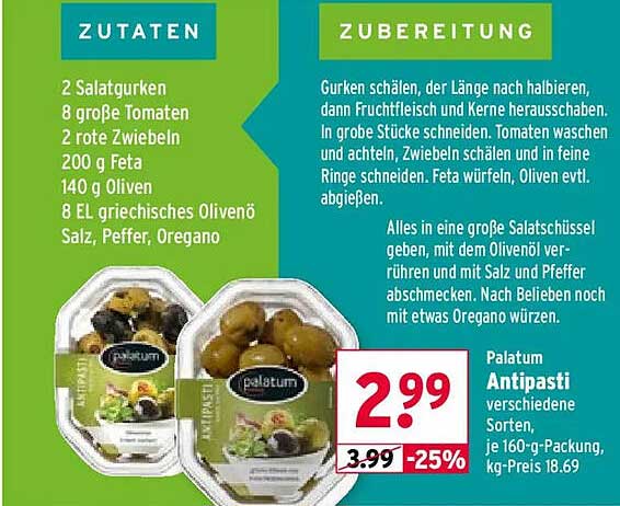 Palatum Antipasti verschiedene Sorten, je 160 g-Packung, kg-Preis 18.69