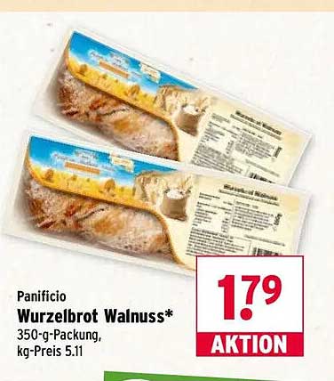 Panificio Wurzelbrot Walnuss* 350-g-Packung, kg-Preis 5.11