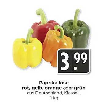 Paprika lose rot, gelb, orange oder grün aus Deutschland, Klasse I, 1 kg