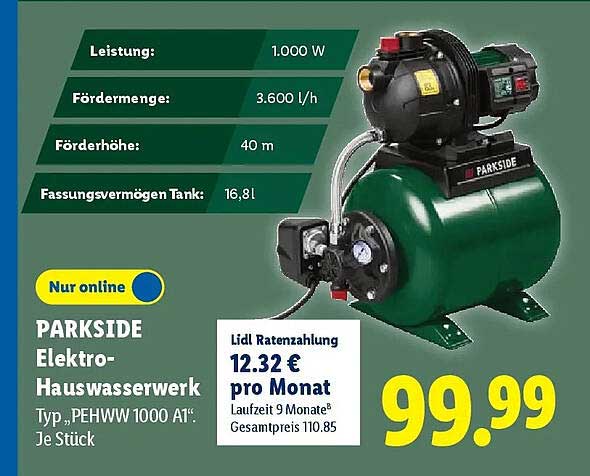 PARKSIDE Elektro-Hauswasserwerk Typ „PEHWW 1000 A1“
