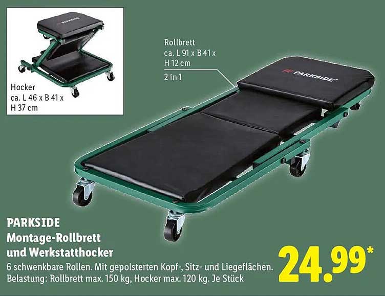 PARKSIDE Montage-Rollbrett und Werkstatthocker
