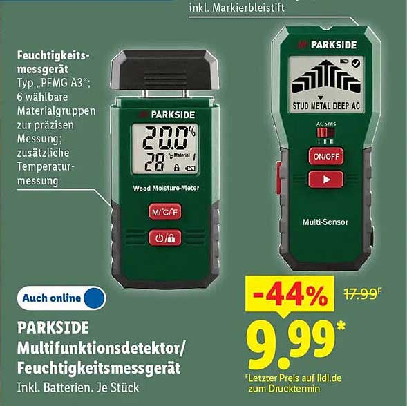 PARKSIDE Multifunktionsdetektor/Feuchtigkeitsmessgerät