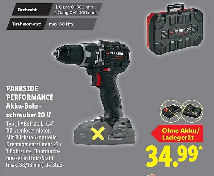 PARKSIDE PERFORMANCE Akku-Bohrschrauber 20 V