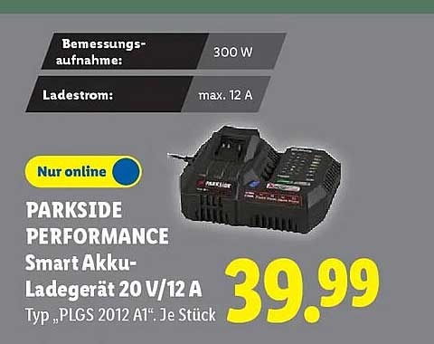 PARKSIDE PERFORMANCE Smart Akku-Ladegerät 20 V/12 A Typ „PLGS 2012 A1“ Je Stück